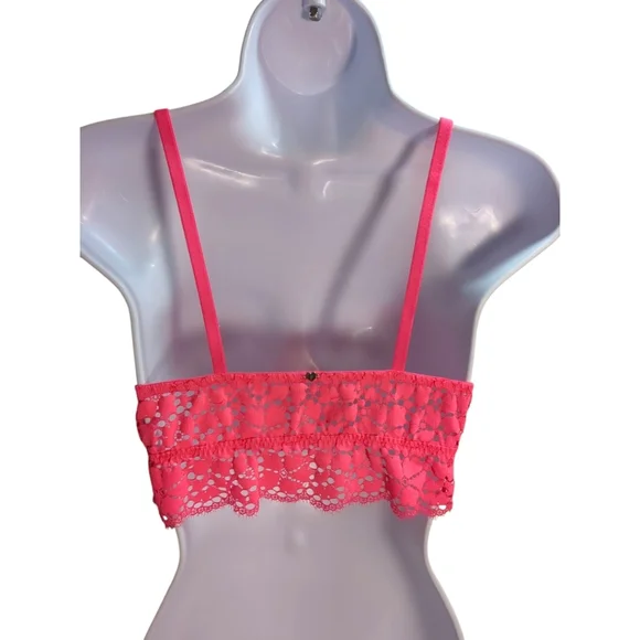 Victoria's Secret Pink Eyelash Lace Push Up Hot Pink Bra Bralette Small/P - Picture 3 of 6